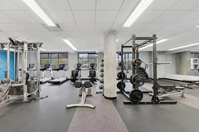 Gym equipment treadmills weight racks and weights gym at Slate at 901 in Knoxville Student Accommodation