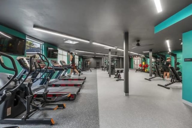 Treadmills ellipticals weights and benches gym equipment. at Aspen Heights Bloomington in Bloomington Student Accommodation