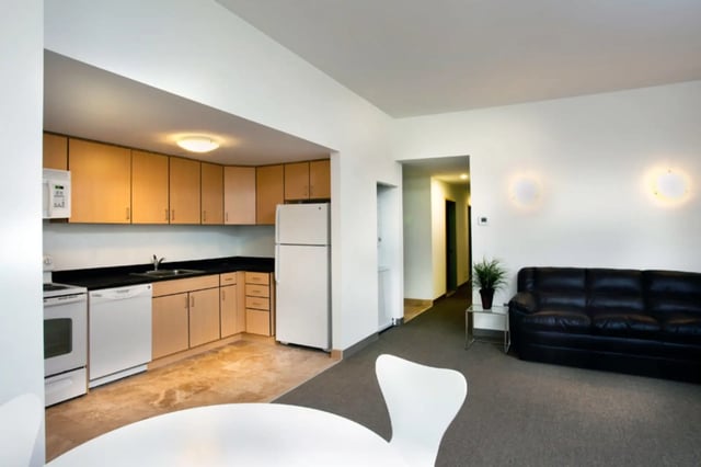 Kitchen living room with sofa and hallway living room. at Collegetown Terrace Apartments in Ithaca Student Accommodation