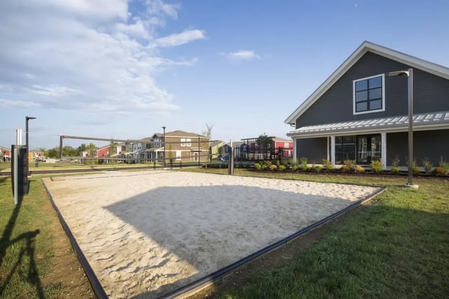 Volleyball court and building exterior at Annex in Oxford Student Accommodation