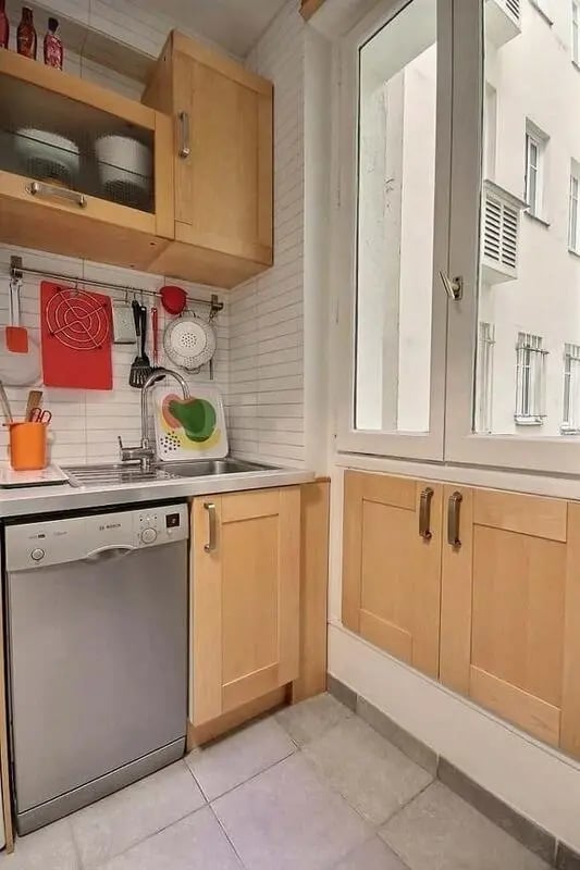 Kitchen with dishwasher cabinets sink and window kitchen at Apartment in Rue Claude Terrasse, 75016 Paris, France in Paris Student Accommodation