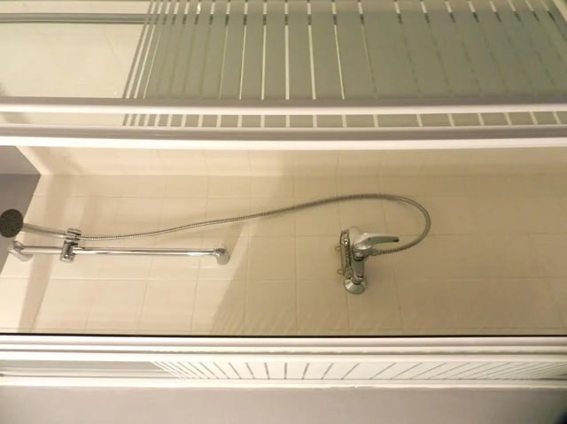 Showerhead hose and faucet inside bathroom at Studio in Rue de Dantzig, 75015 Paris, France in Paris Student Accommodation