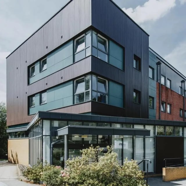 Modern building with large windows exterior at Bonington Student Village in Loughborough Student Accommodation