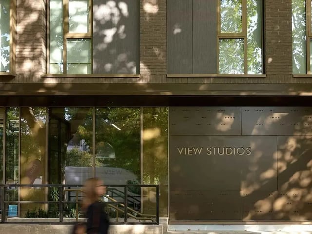 View Studios building signage with reflections exterior at View Studios in London Student Accommodation