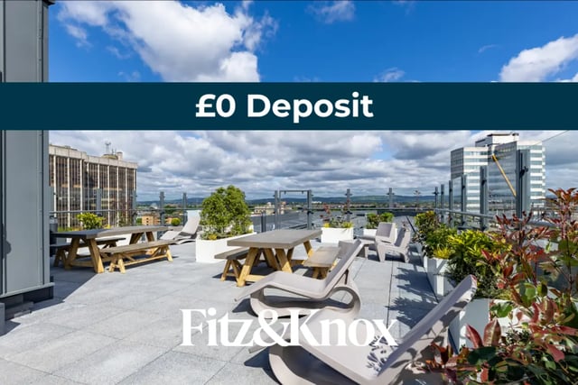 Picnic tables and chairs on rooftop patio exterior at Fitz and Knox in Cardiff Student Accommodation