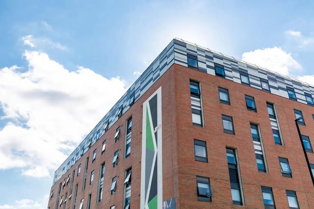 Modern brick building with many windows exterior at Turner Court in Newcastle Upon Tyne Student Accommodation