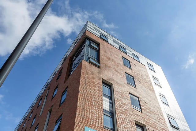 Modern brick building with large windows exterior at Turner Court in Newcastle Upon Tyne Student Accommodation