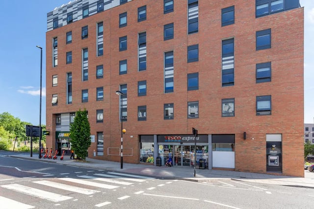 Brick building with Tesco Express and Subway exterior at Turner Court in Newcastle Upon Tyne Student Accommodation