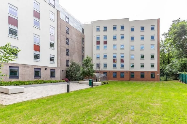Modern buildings grass courtyard and paved area exterior at Marshall Court in Newcastle Upon Tyne Student Accommodation