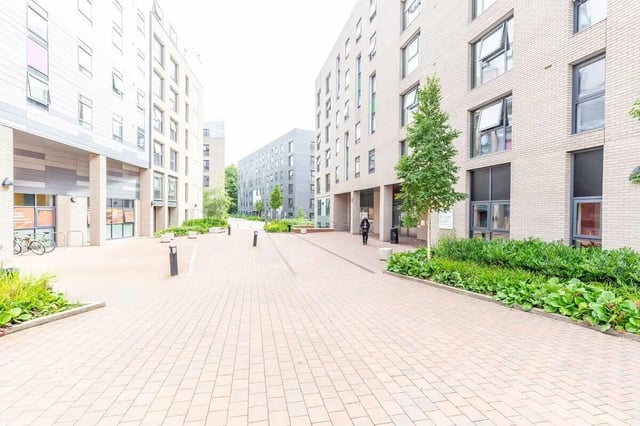 Modern buildings with bicycles and green plants exterior at Bryson Court in Newcastle Upon Tyne Student Accommodation