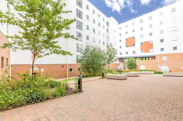 Courtyard with benches and trees exterior at Bryson Court in Newcastle Upon Tyne Student Accommodation