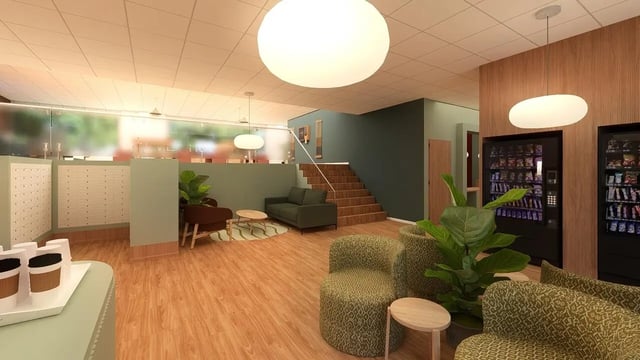 Lobby with vending machines and seating area at St James Glasgow in Glasgow Student Accommodation