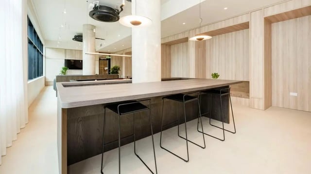 Bar stools at long counter Image Type communal area at Press House in London Student Accommodation
