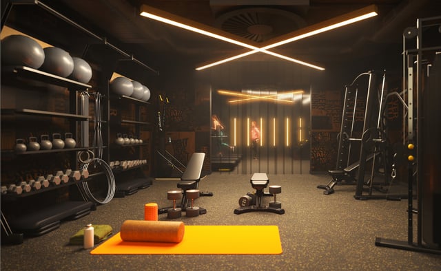 Weights benches and yoga mat gym area at Vita Student New Waverley in Edinburgh Student Accommodation