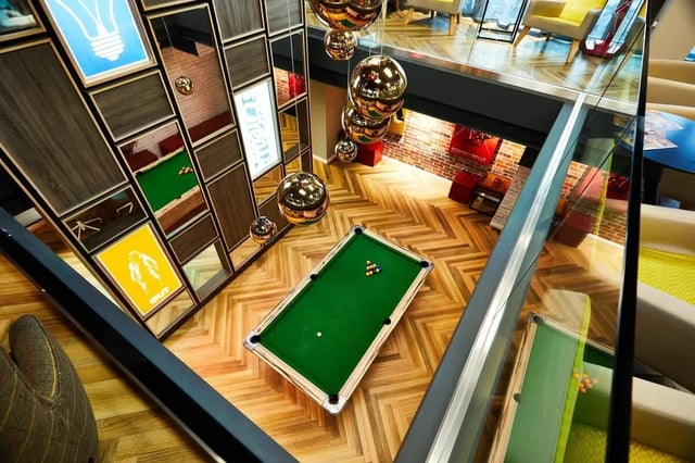 Pool table and seating area common room at Vita Student Telephone House - Sheffield in Sheffield Student Accommodation