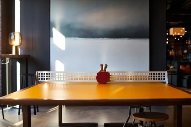 Ping pong table with paddles playing area at Vita Student Fountainbridge - Edinburgh in Edinburgh Student Accommodation