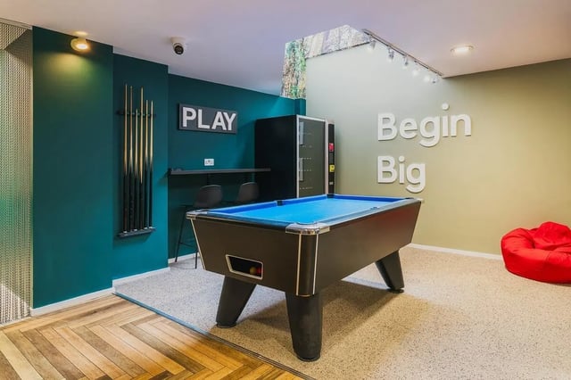 Pool table cues vending machine and beanbag playing area at Vita Student Portland House - Exeter in Exeter Student Accommodation