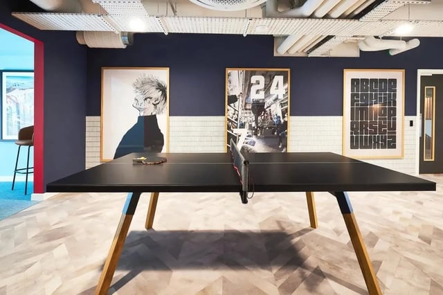 Ping pong table with art on walls recreation area at Vita Student Cannon Park Warwick in Coventry Student Accommodation
