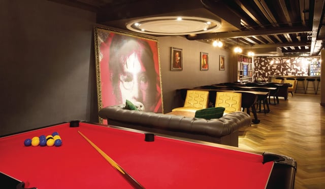 Pool table portrait and bar area recreation room at Vita Student Crosshall Street in Liverpool Student Accommodation