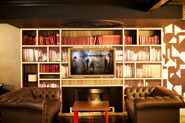 Chesterfield sofas and fireplace living room at Vita Student Crosshall Street in Liverpool Student Accommodation