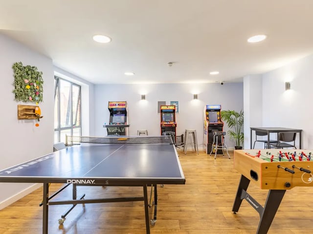Ping pong table arcade games foosball table recreation area at Europa in Liverpool Student Accommodation