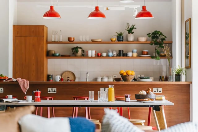 Kitchen counter with breakfast items and stools kitchen at City Wharf in Glasgow Student Accommodation