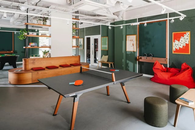 Ping pong table pool table lounge area exterior at City Wharf in Glasgow Student Accommodation