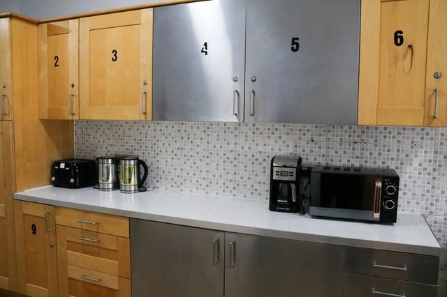 Cabinets toaster kettles coffee maker microwave kitchen at 42 Disraeli Rd E7 9JP in London Student Accommodation