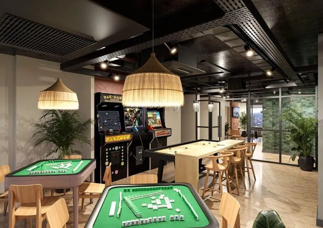 Mahjong tables arcade games shuffleboard game room at Fusion Leeds in Leeds Student Accommodation