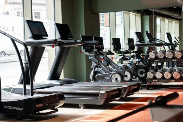 Treadmills exercise bikes dumbbells fitness room at Fusion Students Nottingham in Nottingham Student Accommodation