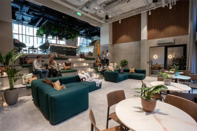 Modern lounge with tiered seating and sofas living room at Fusion Students Nottingham in Nottingham Student Accommodation