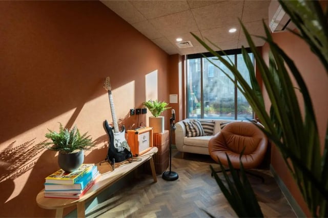 Guitar amp sofa chair living room at Fusion Students York in York Student Accommodation