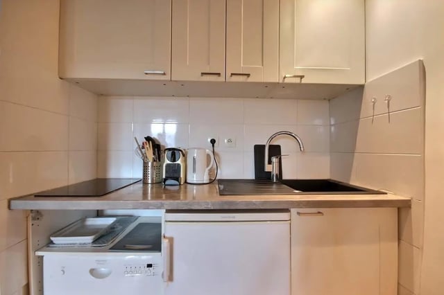 Kitchen counter with appliances sink dishwasher kitchen at Studio in Rue de Bourgogne, 75007 Paris, France in Paris Student Accommodation