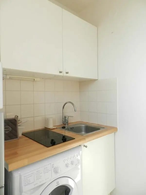 Washing machine sink induction hob kitchen at Studio in Rue Lecourbe, 75015 Paris, France in Paris Student Accommodation