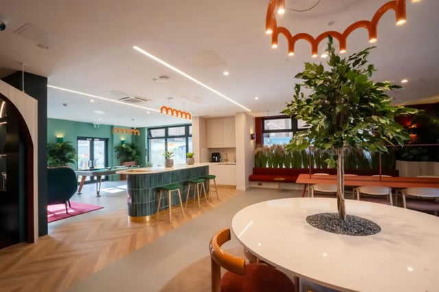 Pool table bar kitchen and seating area communal space at Skyline in Bournemouth Student Accommodation