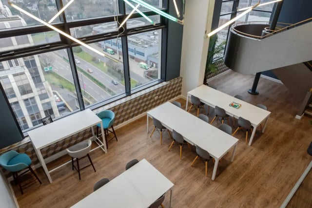 Study tables and chairs large window communal area at Skyline in Bournemouth Student Accommodation