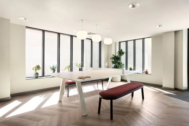 Ping pong table plants and bench communal area at Burnsall House in Coventry Student Accommodation