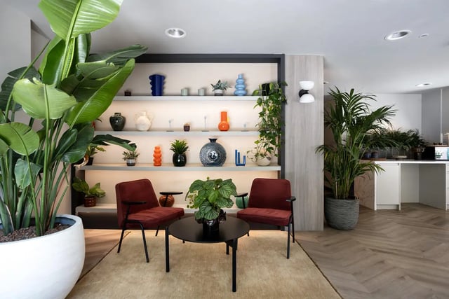 Two chairs and table with plants living room at Burnsall House in Coventry Student Accommodation