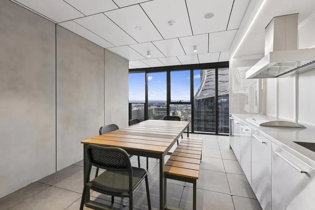 Wooden table and chairs kitchen area at West Tower, Melbourne Quarter in Melbourne Student Accommodation