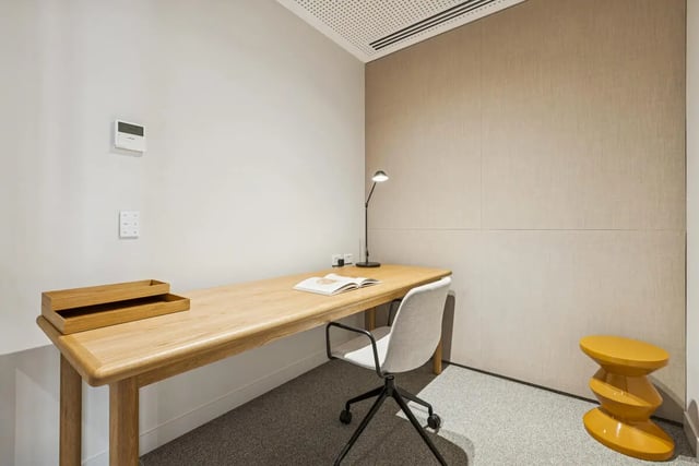 Desk lamp book chair stool study area at West Tower, Melbourne Quarter in Melbourne Student Accommodation