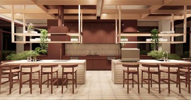 Bar stools and counter island with kitchen view at Iglu Mascot Duo in Sydney Student Accommodation
