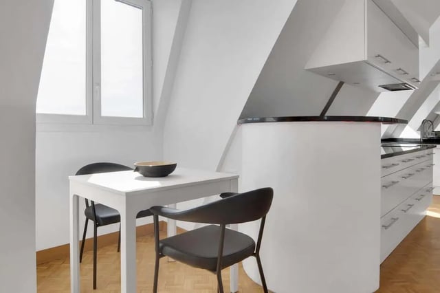 Table chairs bowl modern kitchen counter kitchen at Rue de Bretagne in Paris Student Accommodation