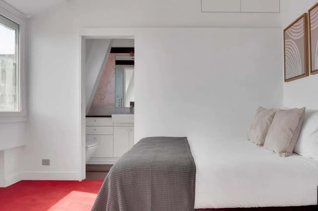 Bed bathroom with sink toilet and vanity bedroom at Rue de Bretagne in Paris Student Accommodation