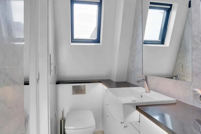 White toilet sink and marble bathroom at Rue de Bretagne in Paris Student Accommodation