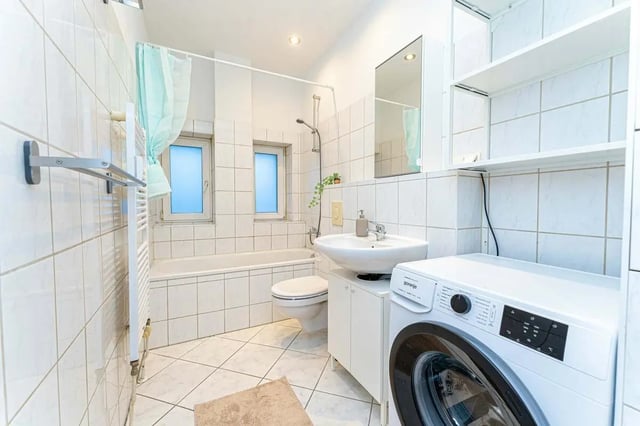 Washing machine sink toilet bathtub shower Bathroom at Sterndamm 75.2 75.3 in Berlin Student Accommodation
