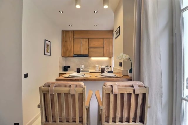 Two chairs at breakfast bar kitchen Image at Apartment Studio 38m² in Paris Student Accommodation