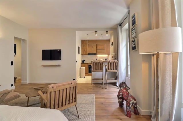 Modern living area with kitchen and seating Living room at Apartment Studio 38m² in Paris Student Accommodation