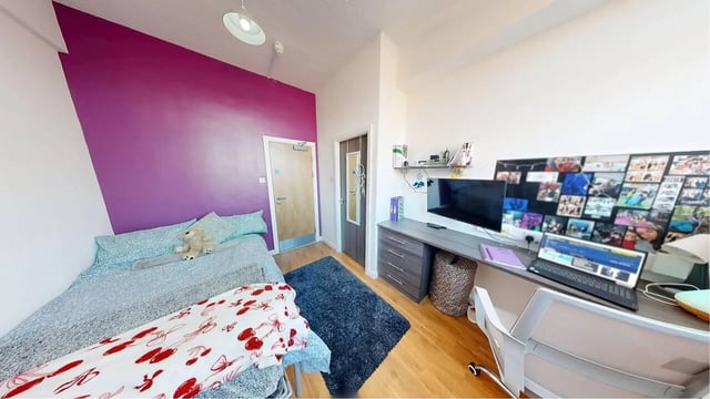 Bed desk and TV study area at Haigh Court in Liverpool Student Accommodation