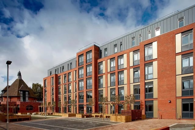 Red brick building with modern windows exterior at Eden Square in Coventry Student Accommodation