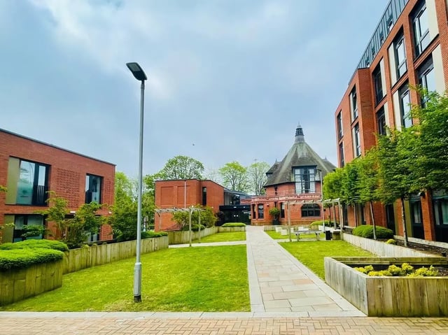 Courtyard with path and benches exterior at Eden Square in Coventry Student Accommodation